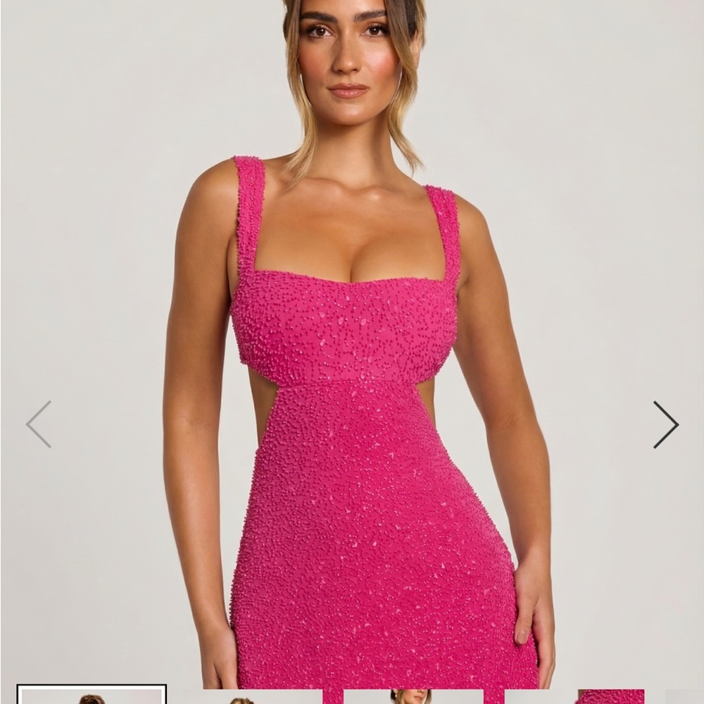 Pink Beaded Cutout Bodycon Dress